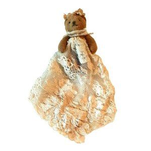 Vintage Miniature Teddy Bear w/ Lace Dress Pearls